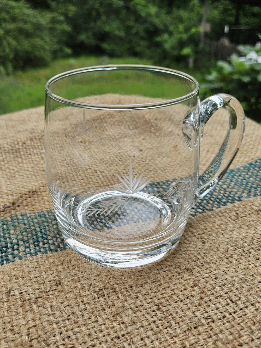 Etched Clear Glass Mug with Etched Branch Design Large Beer Mug